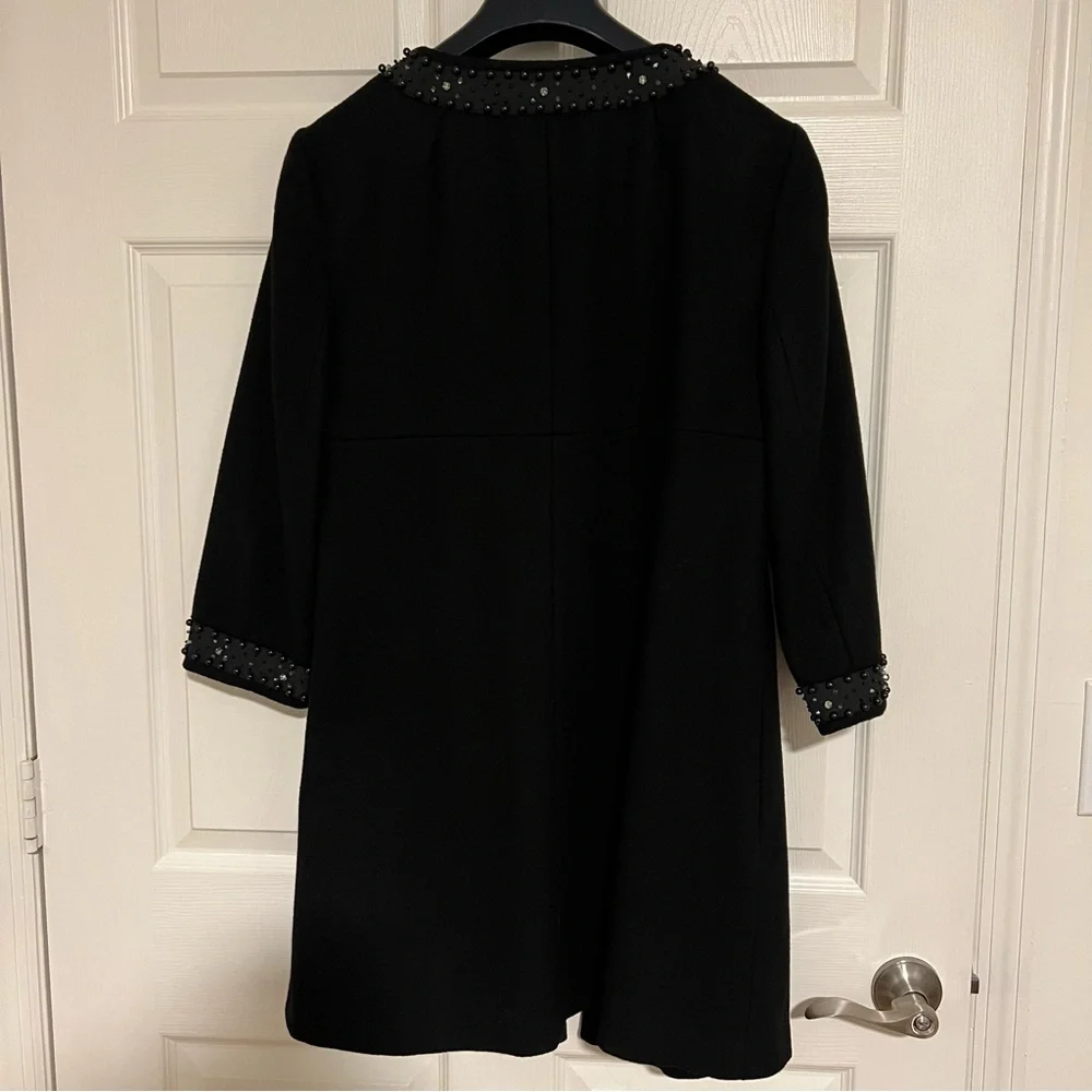 DKNY Vintage Black Beaded Collar & Cuff Wool Opera Coat Dress Size 12 - Picture 4 of 5